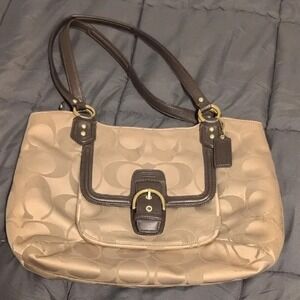 Coach Hallie Signature Gold Canvas Handbag - NICE!